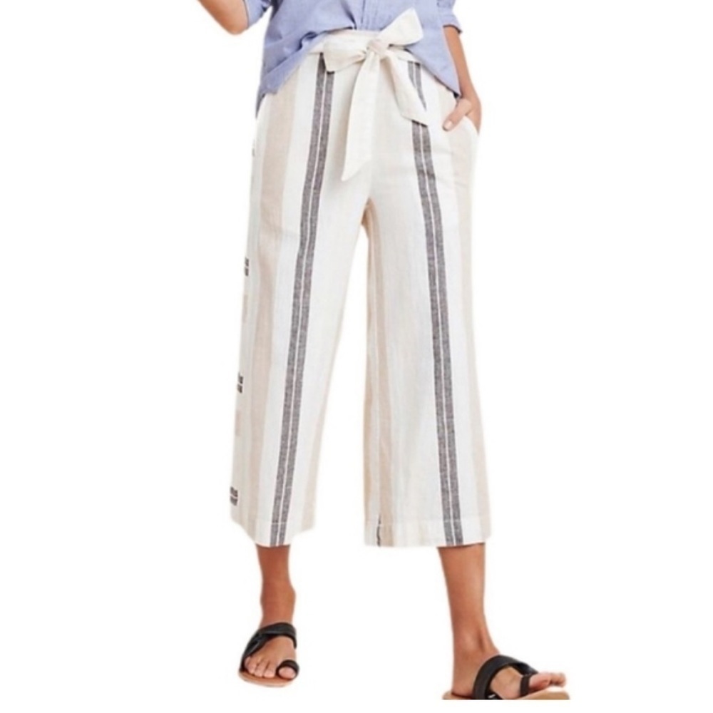 Anthropologie linen wide leg stripe pants size M